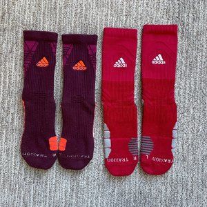 Lot of 2 Pairs Men's Medium Adidas Football Traxion Cushioned Crew Socks Red